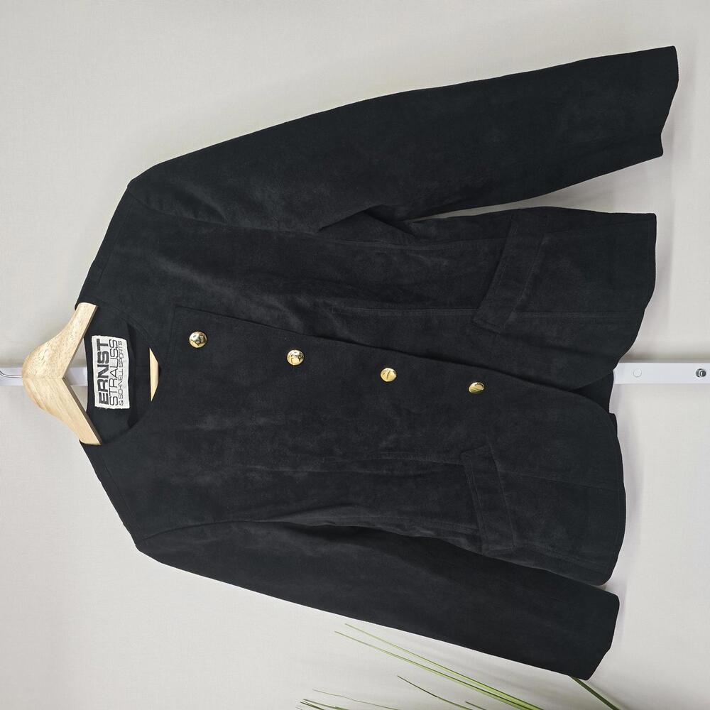Ernst Strauss Littler Seattle‎ Ultrasuede Jacket Black Gold Button Asymmetrical